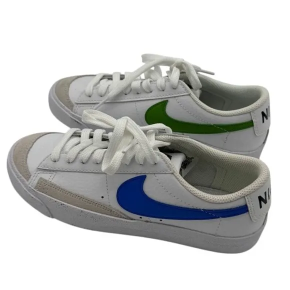 Nike Blazer Low Leather Sneakers Blue Green Swoosh White Shoes Size 5.5Y