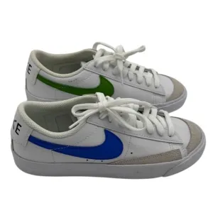 Nike Blazer Low Leather Sneakers Blue Green Swoosh White Shoes Size 5.5Y