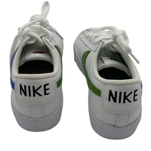 Nike Blazer Low Leather Sneakers Blue Green Swoosh White Shoes Size 5.5Y
