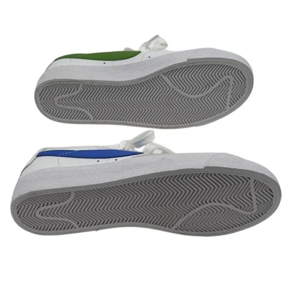 Nike Blazer Low Leather Sneakers Blue Green Swoosh White Shoes Size 5.5Y