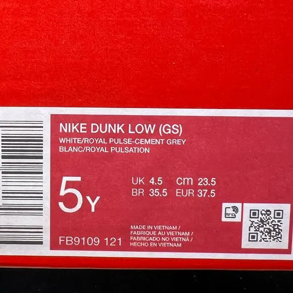 Nike Dunk Low 'Royal Pulse' Cement Gray Sneakers, Size 5Y / 6.5W FB9109-121