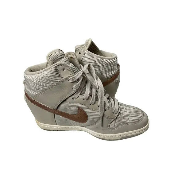 Nike Dunk Sky Hi Hidden Wedge Heel High Light Bone Metallic Bronze Shoes Sz 10