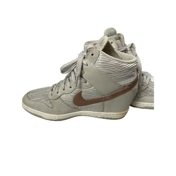 Nike Dunk Sky Hi Hidden Wedge Heel High Light Bone Metallic Bronze Shoes Sz 10