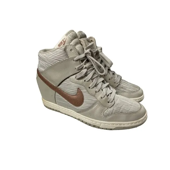 Nike Dunk Sky Hi Hidden Wedge Heel High Light Bone Metallic Bronze Shoes Sz 10