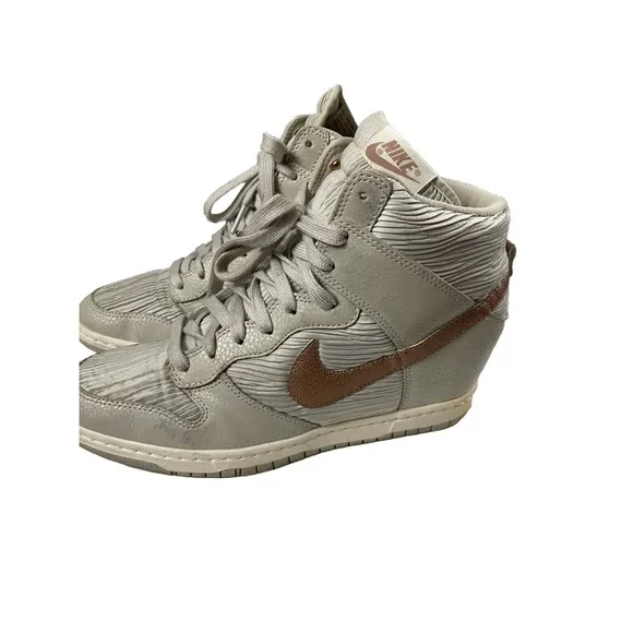 Nike Dunk Sky Hi Hidden Wedge Heel High Light Bone Metallic Bronze Shoes Sz 10