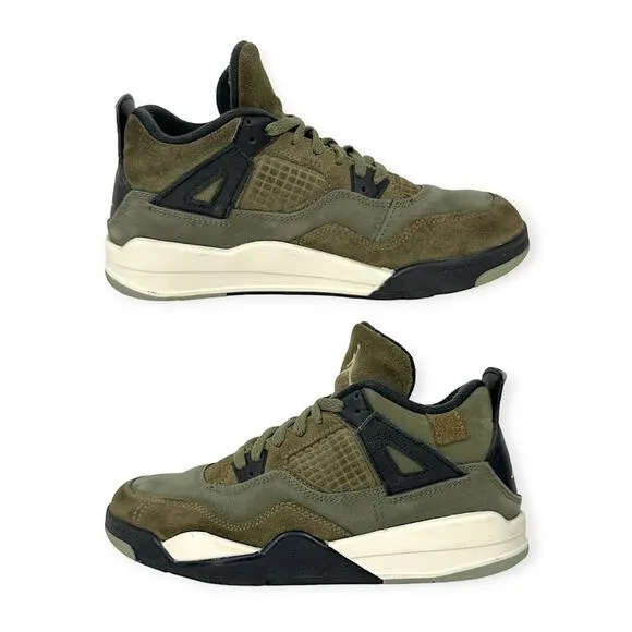 NIKE | Kids 2.5Y | Air Jordan 4 Retro SE Craft Medium Olive Shoes FB9929-200