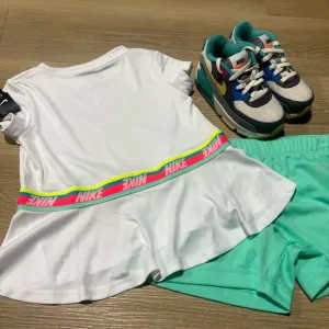 Nike Kids' White Top and Teal Shorts Set with Sneakers