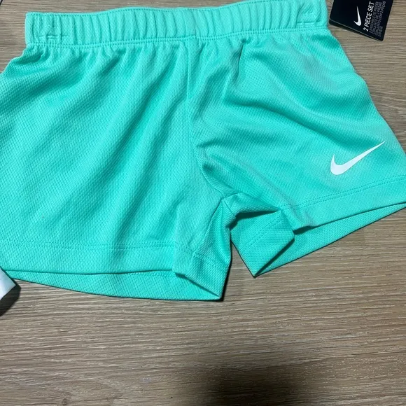 Nike Kids' White Top and Teal Shorts Set with Sneakers