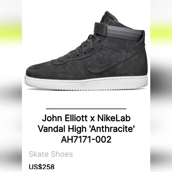 Nike Lab x John Elliott Vandal‎ High Anthracite Sneakers, 8W|6.5M| EUR 39