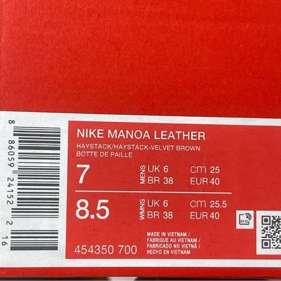 Nike Men’s Size 7 Manoa Leather 454350-700 HaystackVelvet Brown Casual Boots New