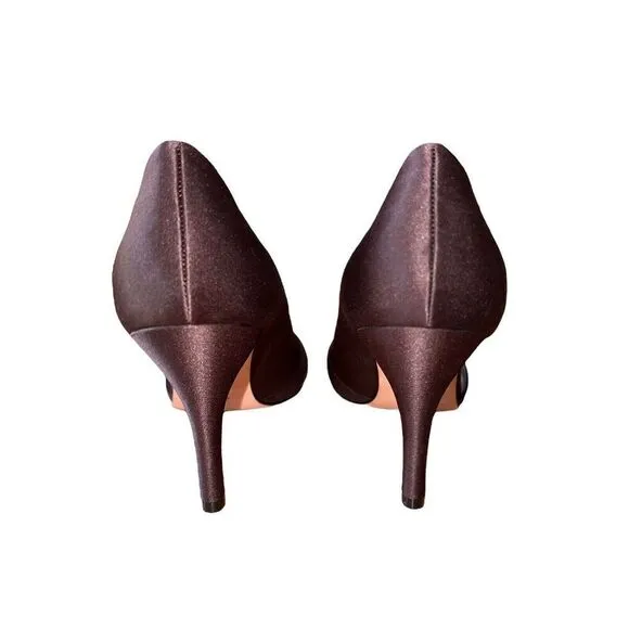 Nina - Party/Cocktail Dark Brown Fabric - Satin Peep Toe Pumps Womens Size 10
