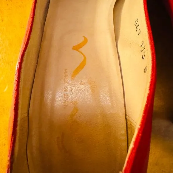 NINA Vintage Womens Red All Leather Peep Toe Heel Pumps Size 8 Made in Spain