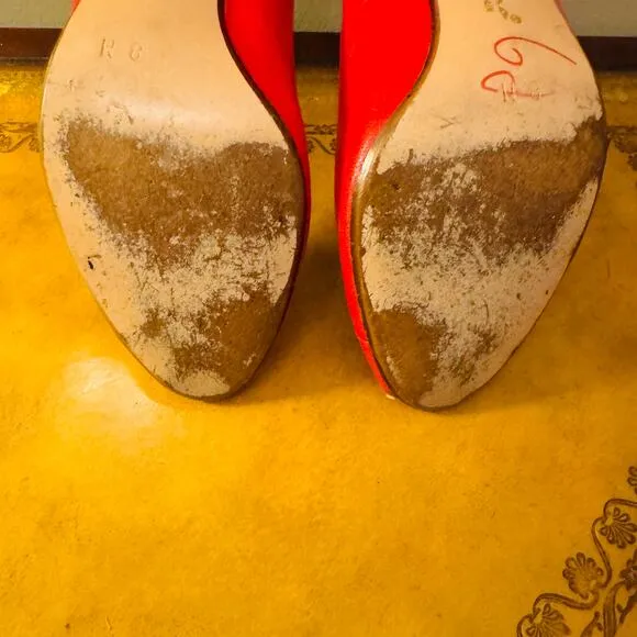 NINA Vintage Womens Red All Leather Peep Toe Heel Pumps Size 8 Made in Spain