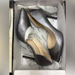 Nine West Silver Pewter Snake Print D'Orsay Chic Dress Heels Shoes Pumps 8 w/Box