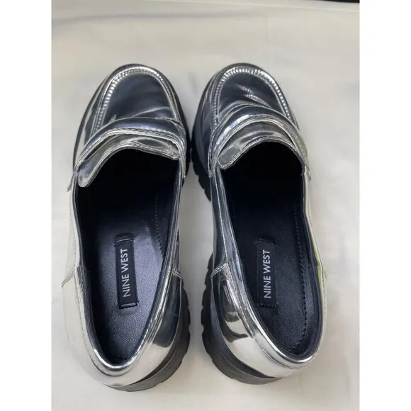 Nine West Women's Silver Chunky Heel Shoes/Loafers Size 7.5 SKU 5986