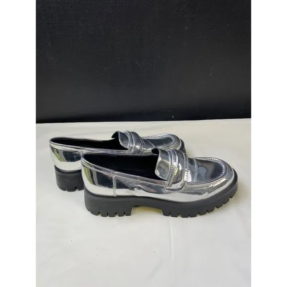 Nine West Women's Silver Chunky Heel Shoes/Loafers Size 7.5 SKU 5986