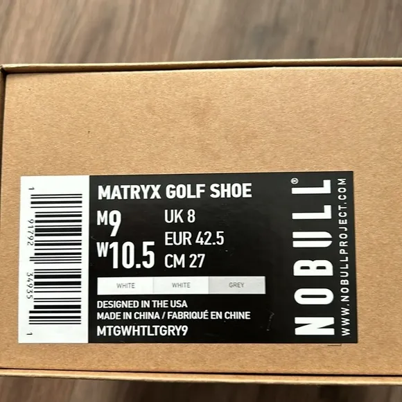 NoBull MATRYX GOLF SHOES  white Sneakers M 9/W10.5”.
