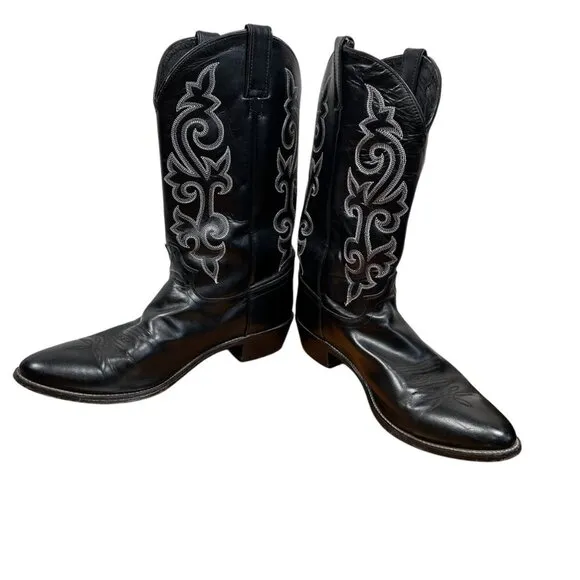 Nocona Boots Size 8 Women Black Leather Pointed Toe Cowgirl Boots Western Boho