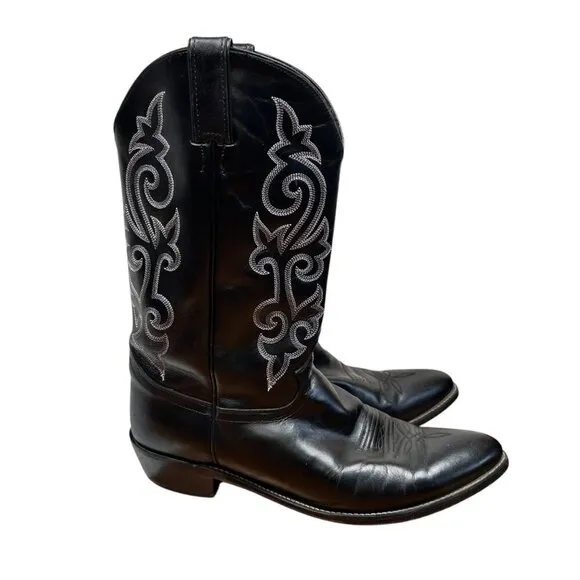 Nocona Boots Size 8 Women Black Leather Pointed Toe Cowgirl Boots Western Boho