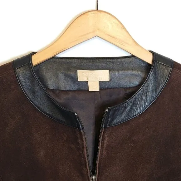 Nordstrom Studio 121 Brown Suede Leather Zip Front Long Sleeve Jacket Size S