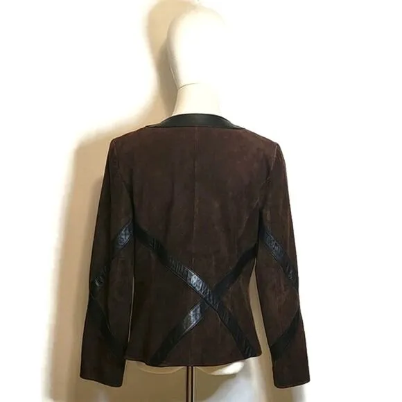Nordstrom Studio 121 Brown Suede Leather Zip Front Long Sleeve Jacket Size S
