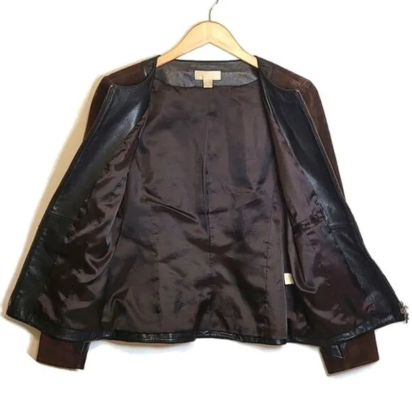 Nordstrom Studio 121 Brown Suede Leather Zip Front Long Sleeve Jacket Size S