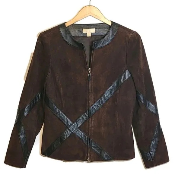 Nordstrom Studio 121 Brown Suede Leather Zip Front Long Sleeve Jacket Size S