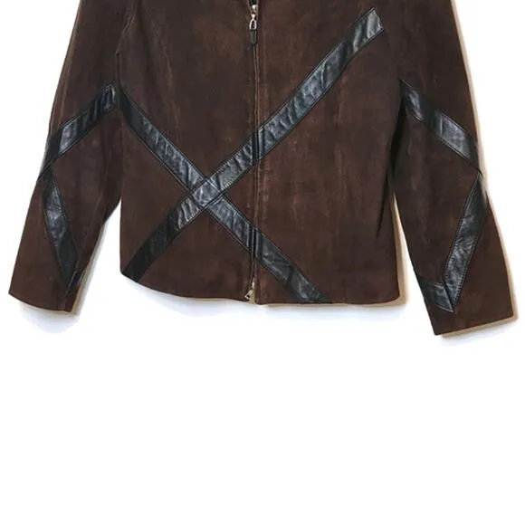 Nordstrom Studio 121 Brown Suede Leather Zip Front Long Sleeve Jacket Size S