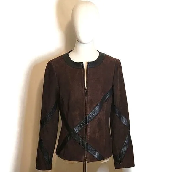 Nordstrom Studio 121 Brown Suede Leather Zip Front Long Sleeve Jacket Size S