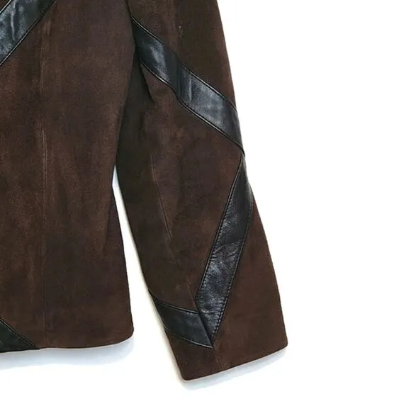 Nordstrom Studio 121 Brown Suede Leather Zip Front Long Sleeve Jacket Size S