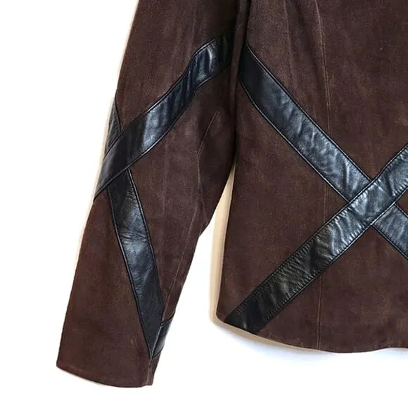 Nordstrom Studio 121 Brown Suede Leather Zip Front Long Sleeve Jacket Size S