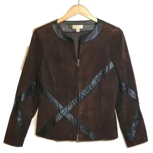 Nordstrom Studio 121 Brown Suede Leather Zip Front Long Sleeve Jacket Size S