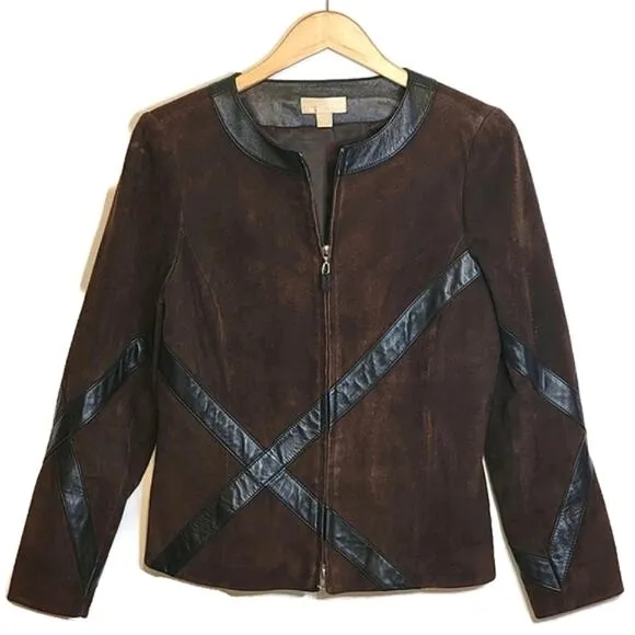 Nordstrom Studio 121 Brown Suede Leather Zip Front Long Sleeve Jacket Size S