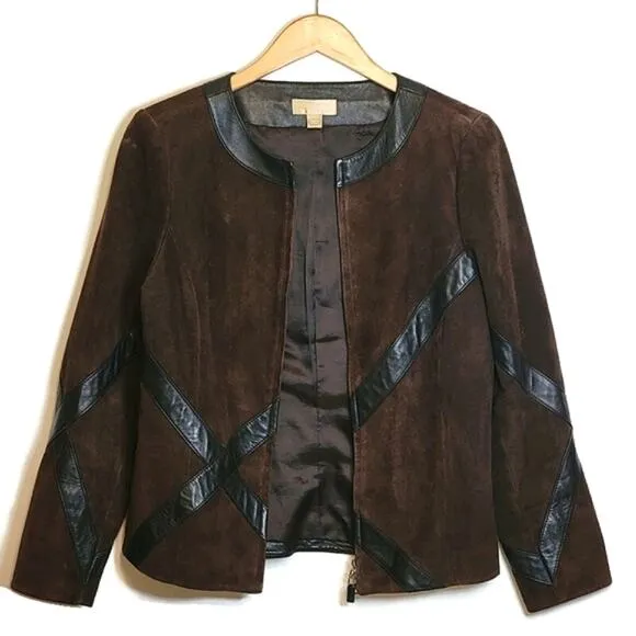 Nordstrom Studio 121 Brown Suede Leather Zip Front Long Sleeve Jacket Size S