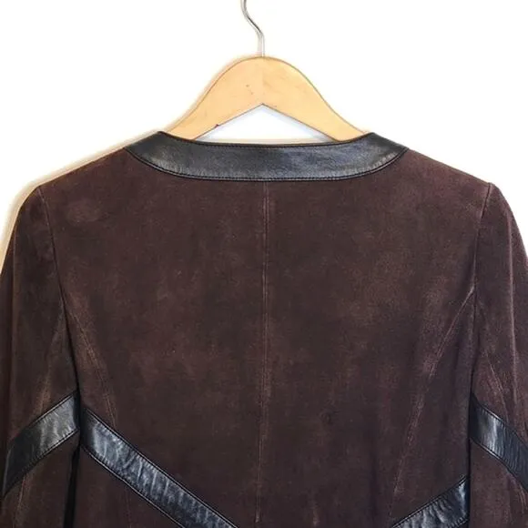 Nordstrom Studio 121 Brown Suede Leather Zip Front Long Sleeve Jacket Size S