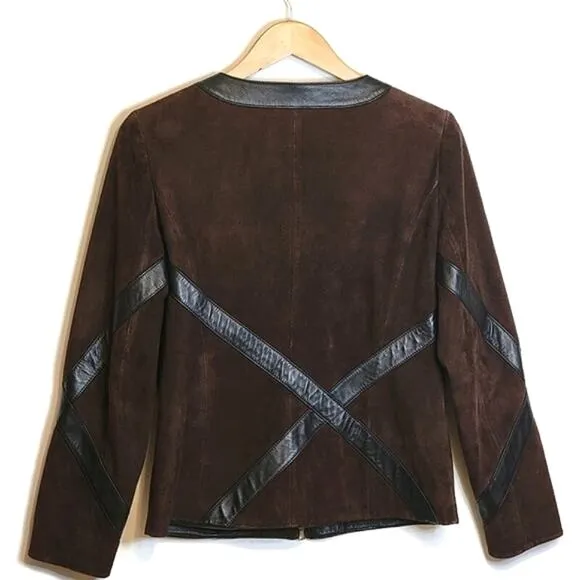 Nordstrom Studio 121 Brown Suede Leather Zip Front Long Sleeve Jacket Size S