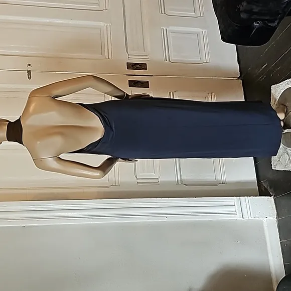 Norma Kamali Womens M 38 Halter Turtle Side Slit Gown Slip Dress Pewter Gray