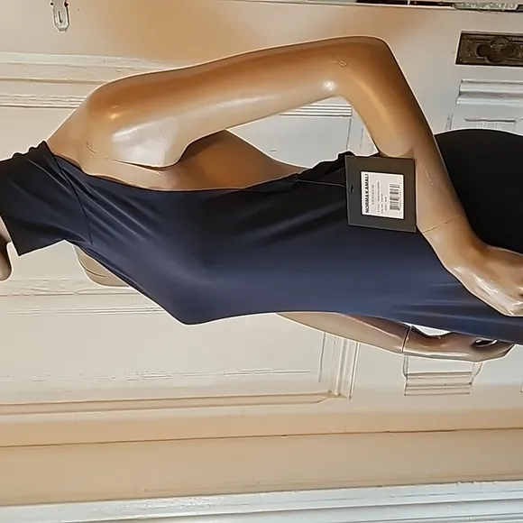 Norma Kamali Womens M 38 Halter Turtle Side Slit Gown Slip Dress Pewter Gray
