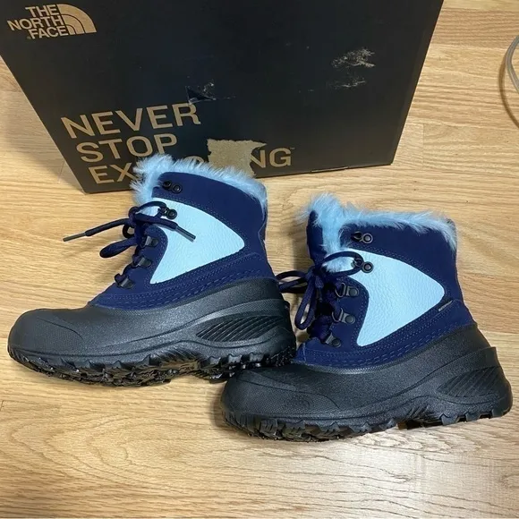 North Face Shellista Extreme Winter Boots NEW Sz 3 Youth Black Blue Snow