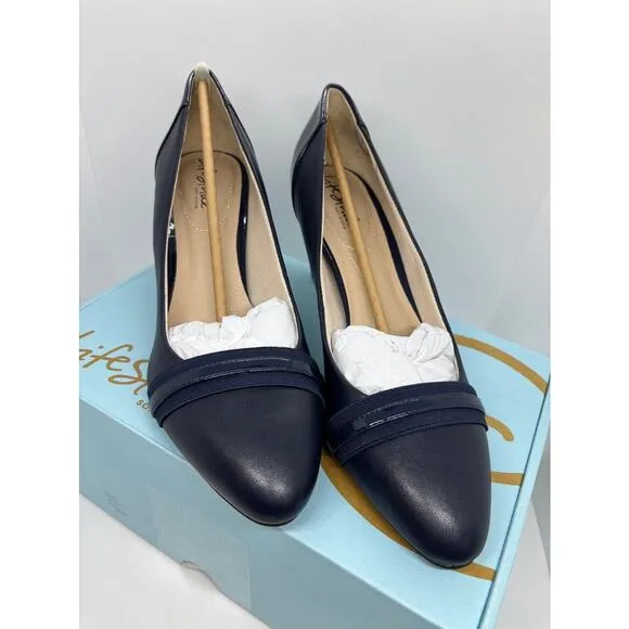 NWB Life Stride Soft System Gio Pump Shoes LUX Navy 9.5 M Flex Sole 2.75&quot; Heel
