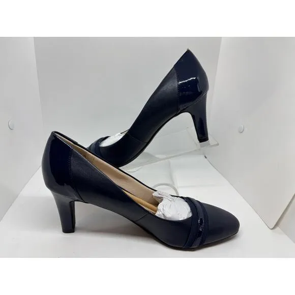 NWB Life Stride Soft System Gio Pump Shoes LUX Navy 9.5 M Flex Sole 2.75&quot; Heel