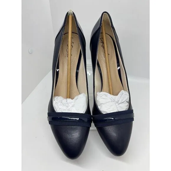 NWB Life Stride Soft System Gio Pump Shoes LUX Navy 9.5 M Flex Sole 2.75&quot; Heel
