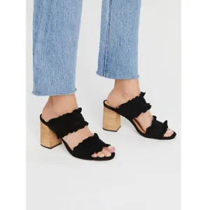 NWOB Free People Rosie Ruffle Heel In Black Suede 37