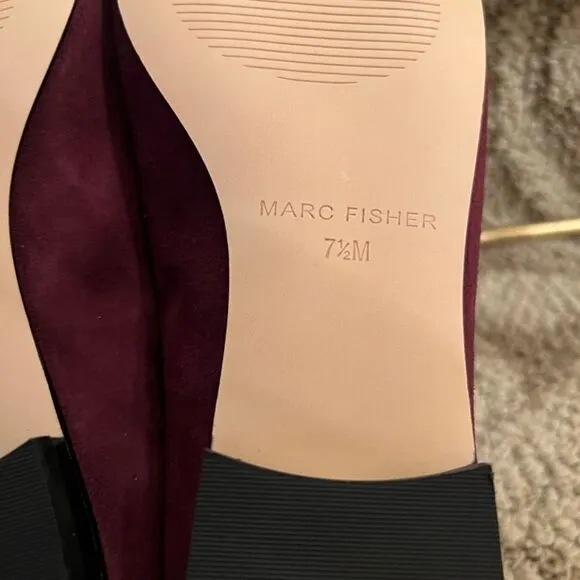 NWOB Marc Fisher Jodi Burgundy Suede Black Cap Toe Ballet Flats Shoes Size 7.5 M