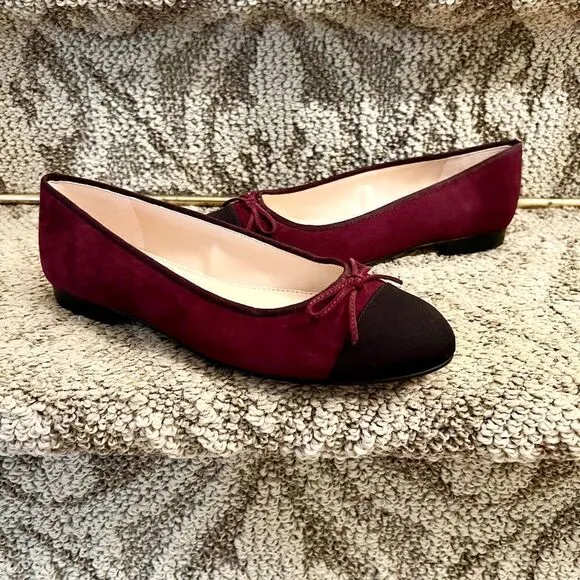 NWOB Marc Fisher Jodi Burgundy Suede Black Cap Toe Ballet Flats Shoes Size 7.5 M