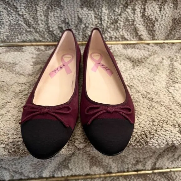 NWOB Marc Fisher Jodi Burgundy Suede Black Cap Toe Ballet Flats Shoes Size 7.5 M