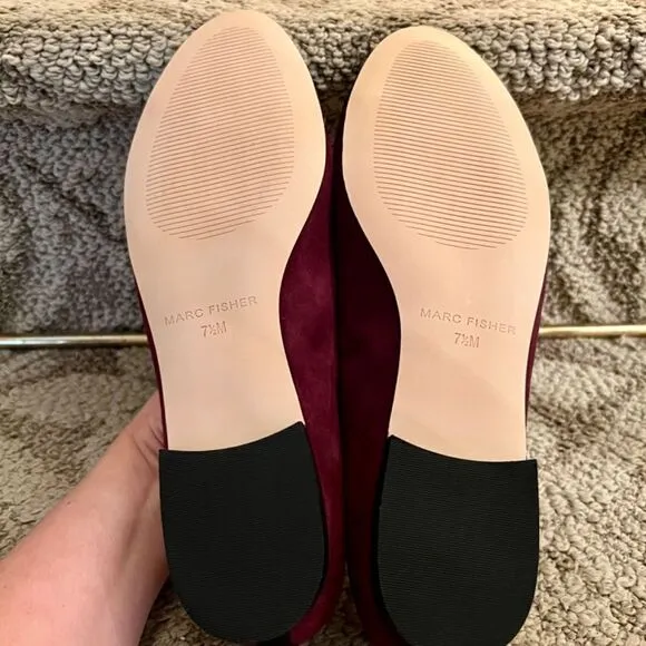 NWOB Marc Fisher Jodi Burgundy Suede Black Cap Toe Ballet Flats Shoes Size 7.5 M