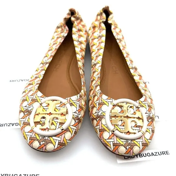 NWOB Tory Burch Multi-Logo Ballet Flats with Woven Texture