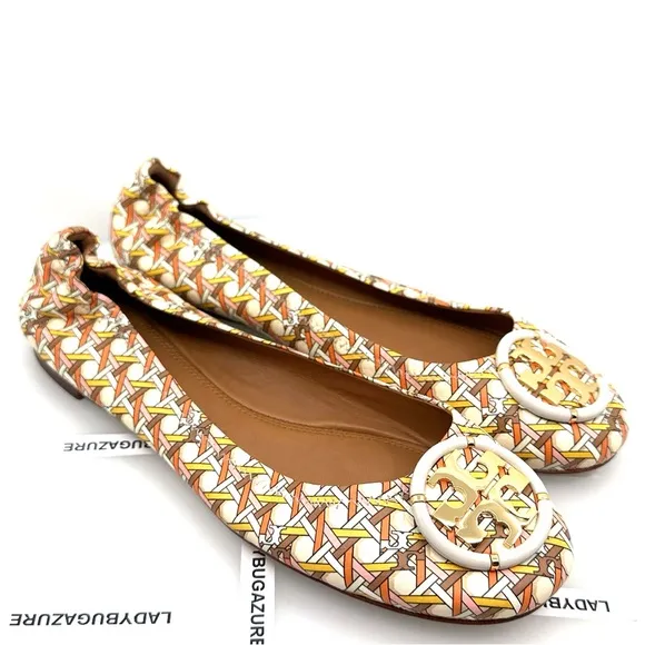 NWOB Tory Burch Multi-Logo Ballet Flats with Woven Texture