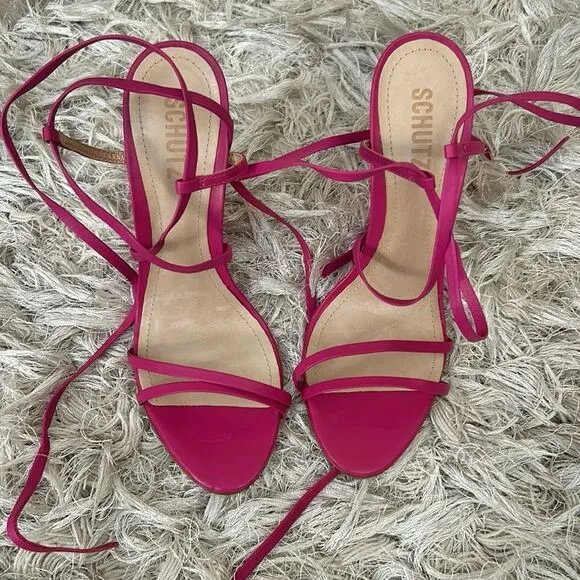 NWOB SCHUTZ Deonne Casual Nappa Leather Lace Up Wedge Sandals in Hot Pink Size 8